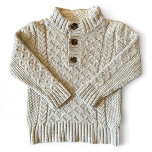 Cat & Jack sz 4T Cream / Tan cable knit Sherpa lined collared sweater w/ buttons
